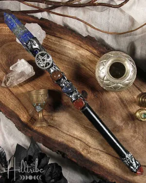 Lapis Lazuli Point   Silver Pentacle Magick Wand