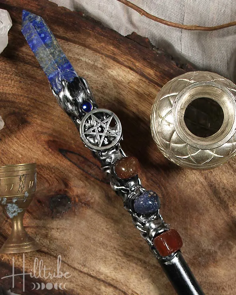 Lapis Lazuli Point   Silver Pentacle Magick Wand