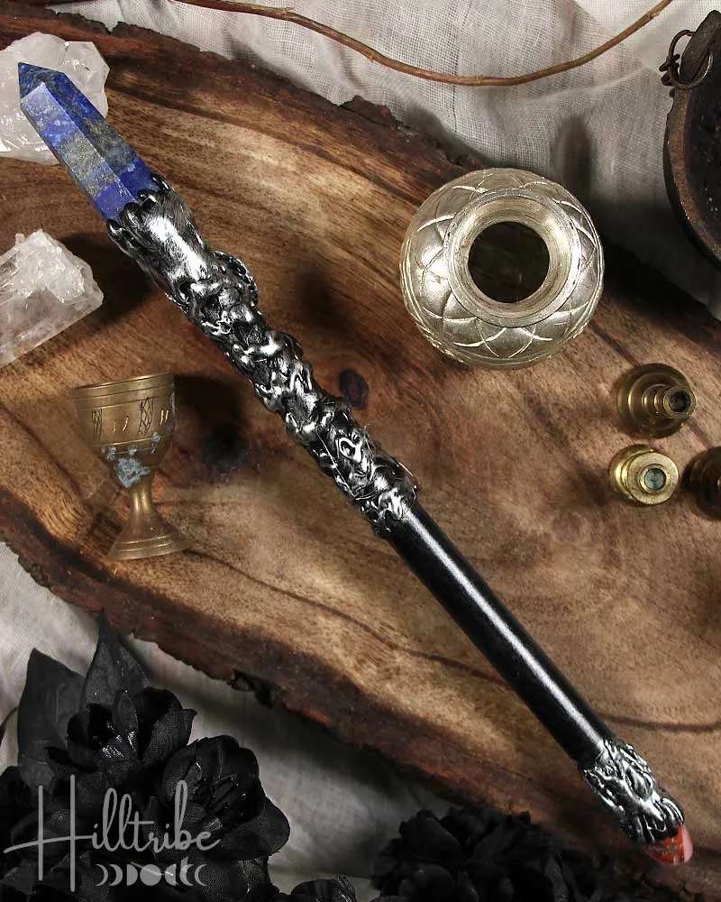 Lapis Lazuli Point   Silver Pentacle Magick Wand