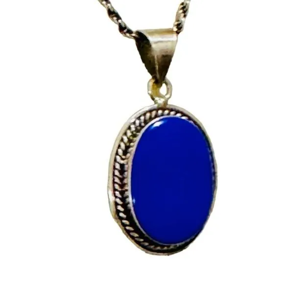 Lapis Lazuli Vintage Pendant 925 Mexico Silver 1.25” X 1” Artisan Crafted