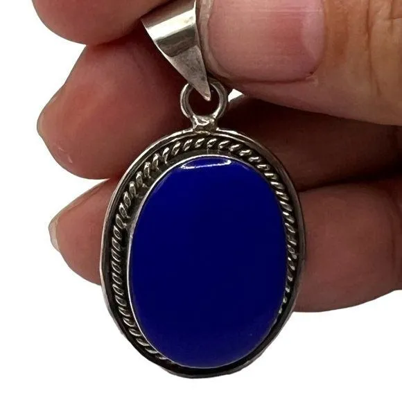 Lapis Lazuli Vintage Pendant 925 Mexico Silver 1.25” X 1” Artisan Crafted