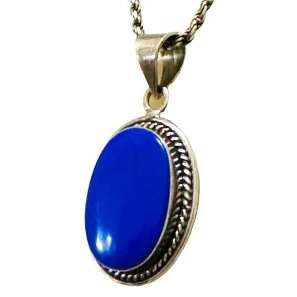 Lapis Lazuli Vintage Pendant 925 Mexico Silver 1.25” X 1” Artisan Crafted
