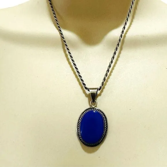 Lapis Lazuli Vintage Pendant 925 Mexico Silver 1.25” X 1” Artisan Crafted