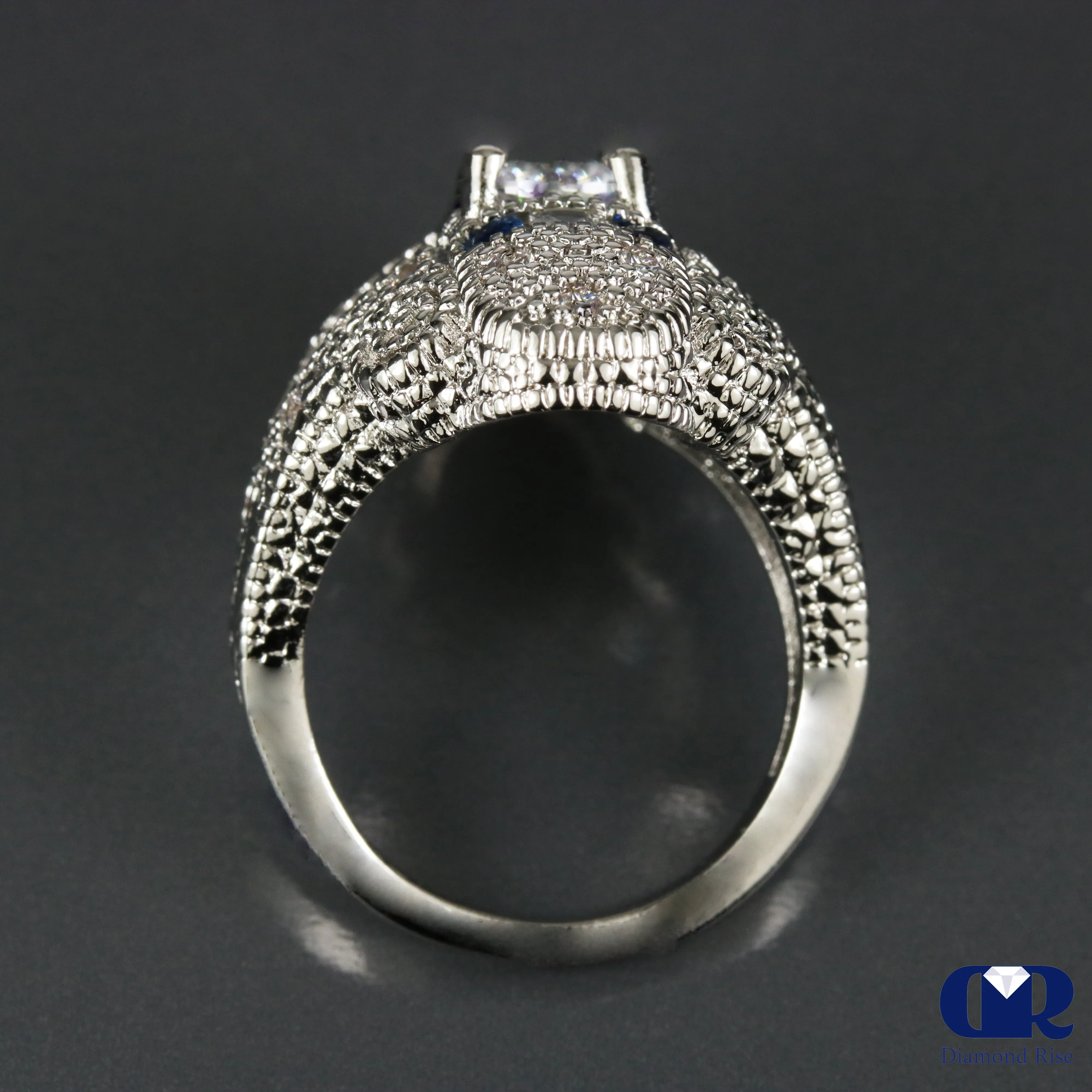 Large 3.12 Carat Vintage Cocktail Ring Engagement Ring 14K White Gold
