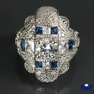 Large 3.12 Carat Vintage Cocktail Ring Engagement Ring 14K White Gold