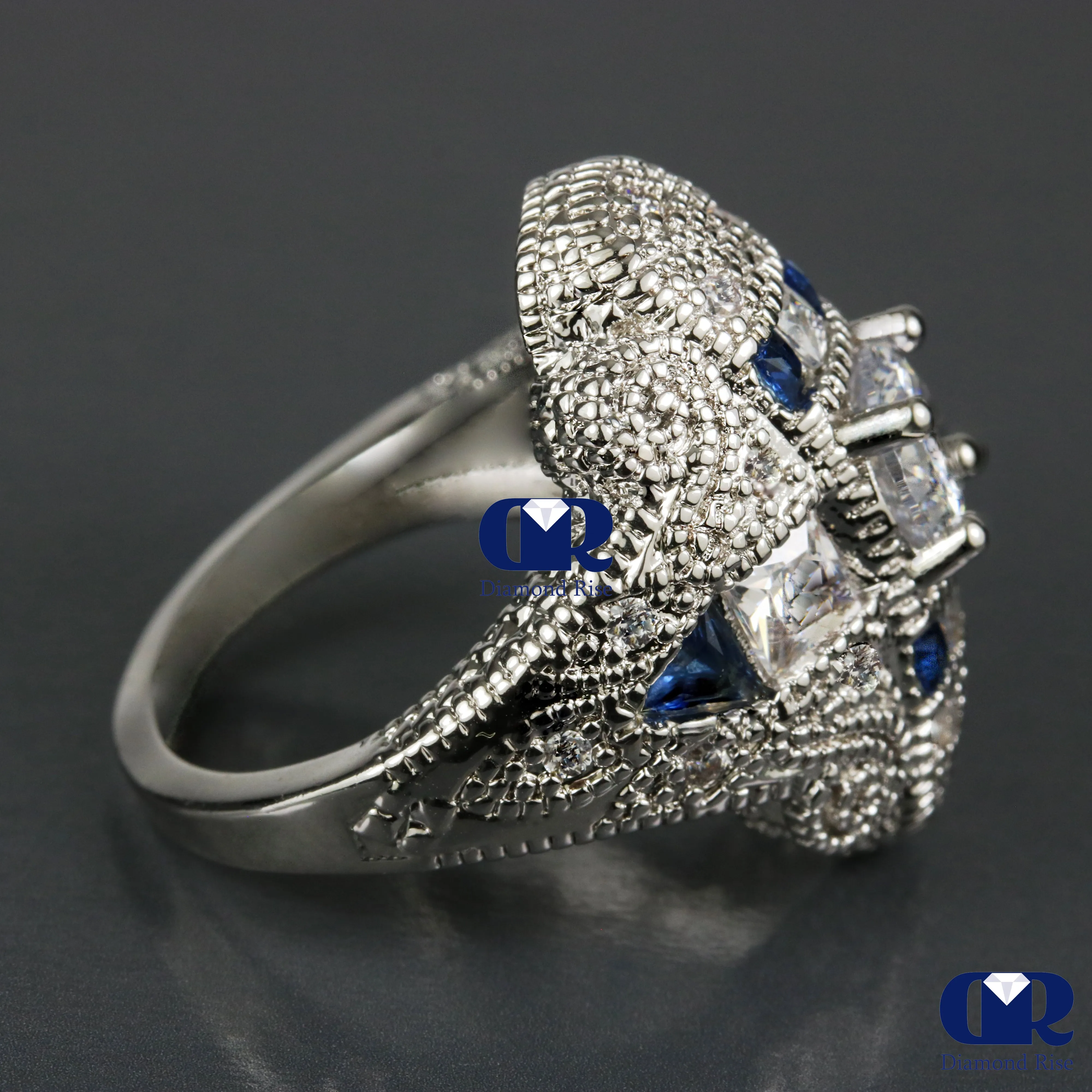 Large 3.12 Carat Vintage Cocktail Ring Engagement Ring 14K White Gold