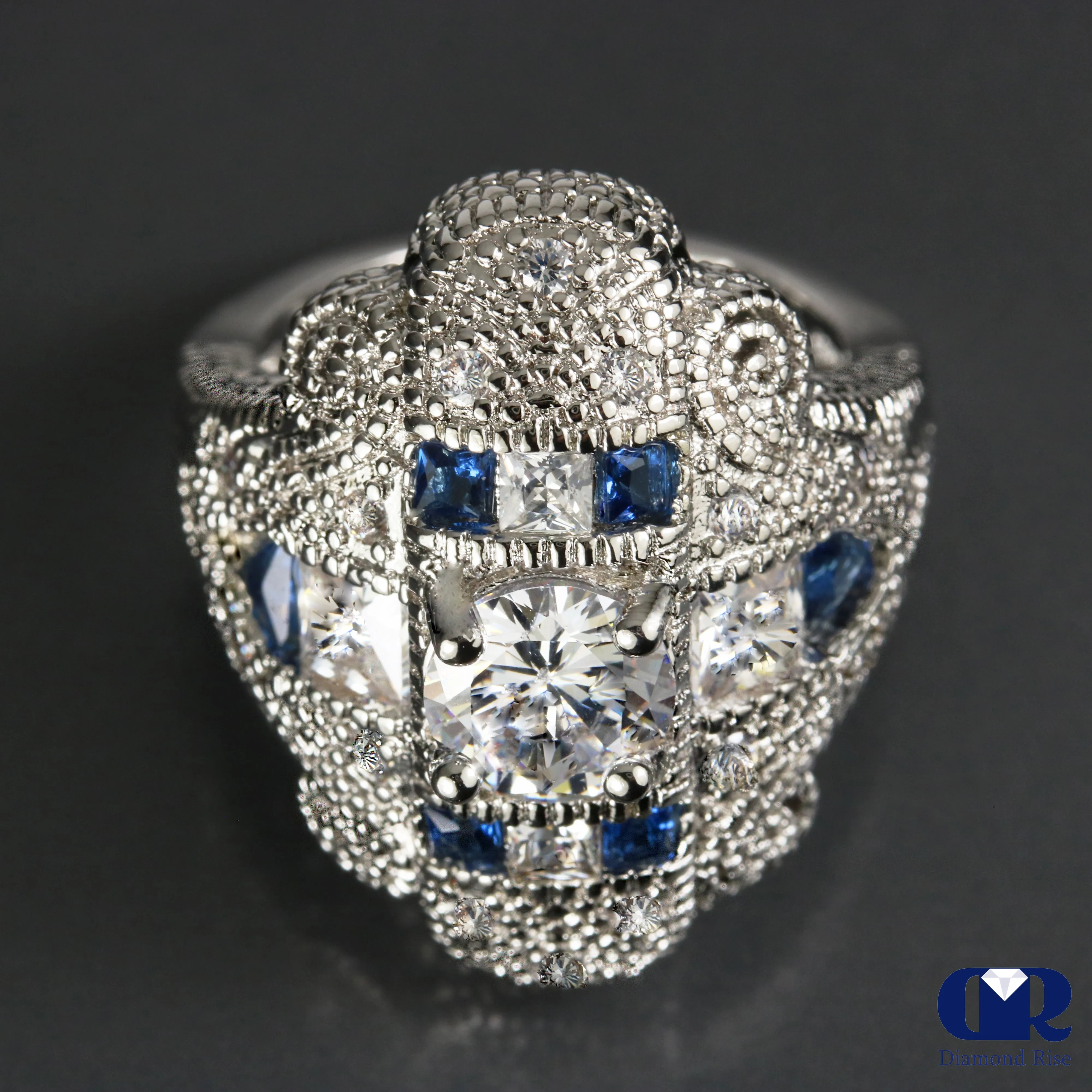Large 3.12 Carat Vintage Cocktail Ring Engagement Ring 14K White Gold