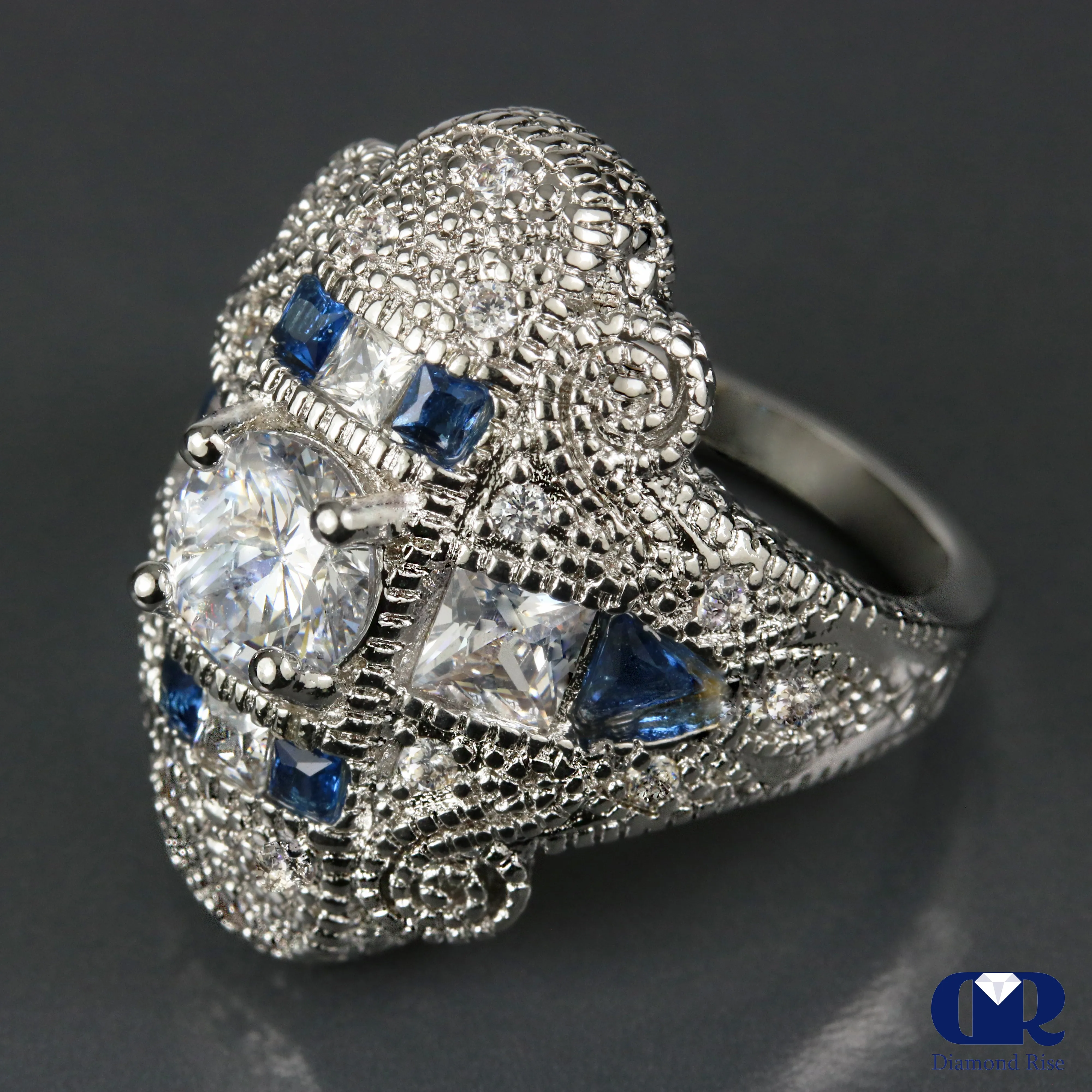 Large 3.12 Carat Vintage Cocktail Ring Engagement Ring 14K White Gold