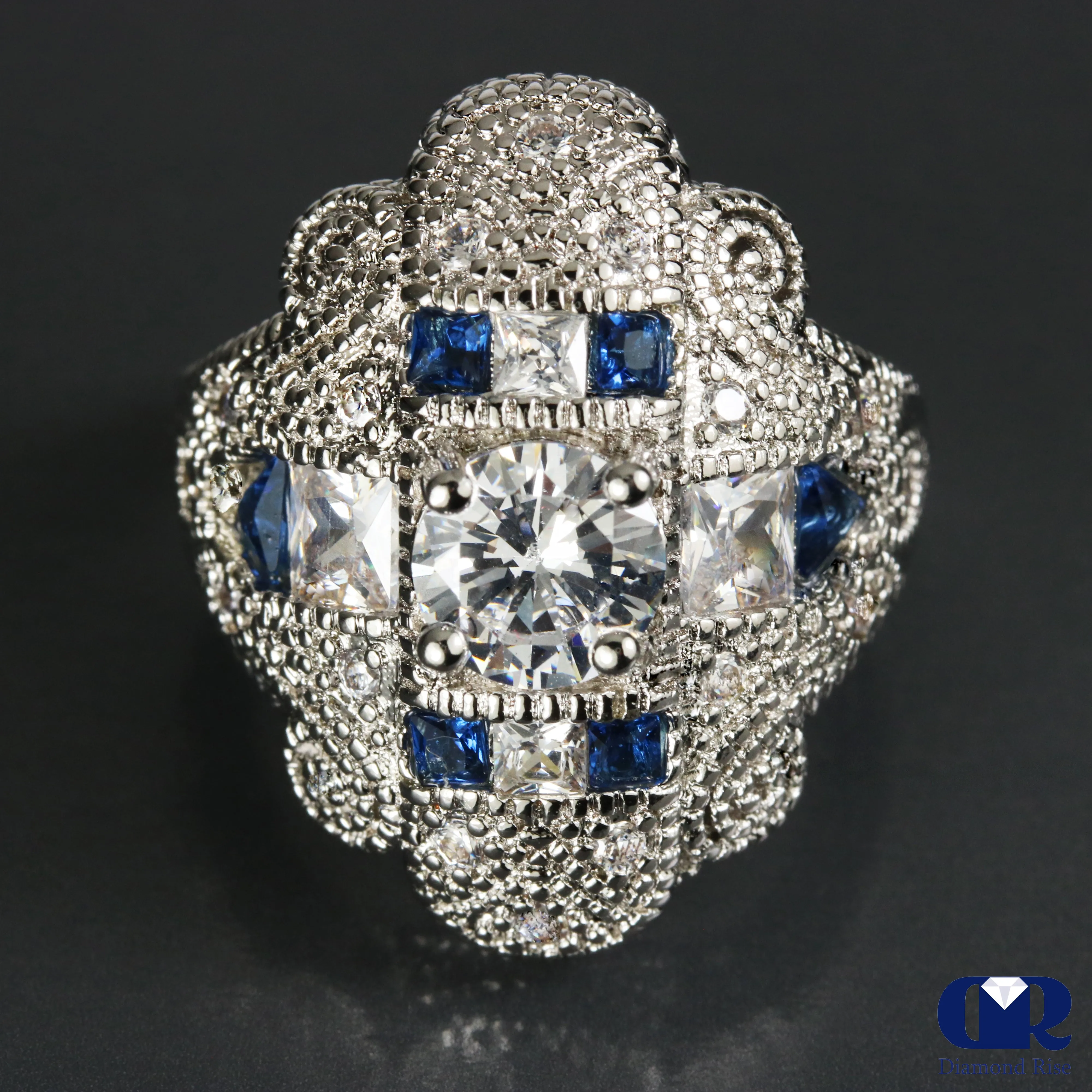 Large 3.12 Carat Vintage Cocktail Ring Engagement Ring 14K White Gold