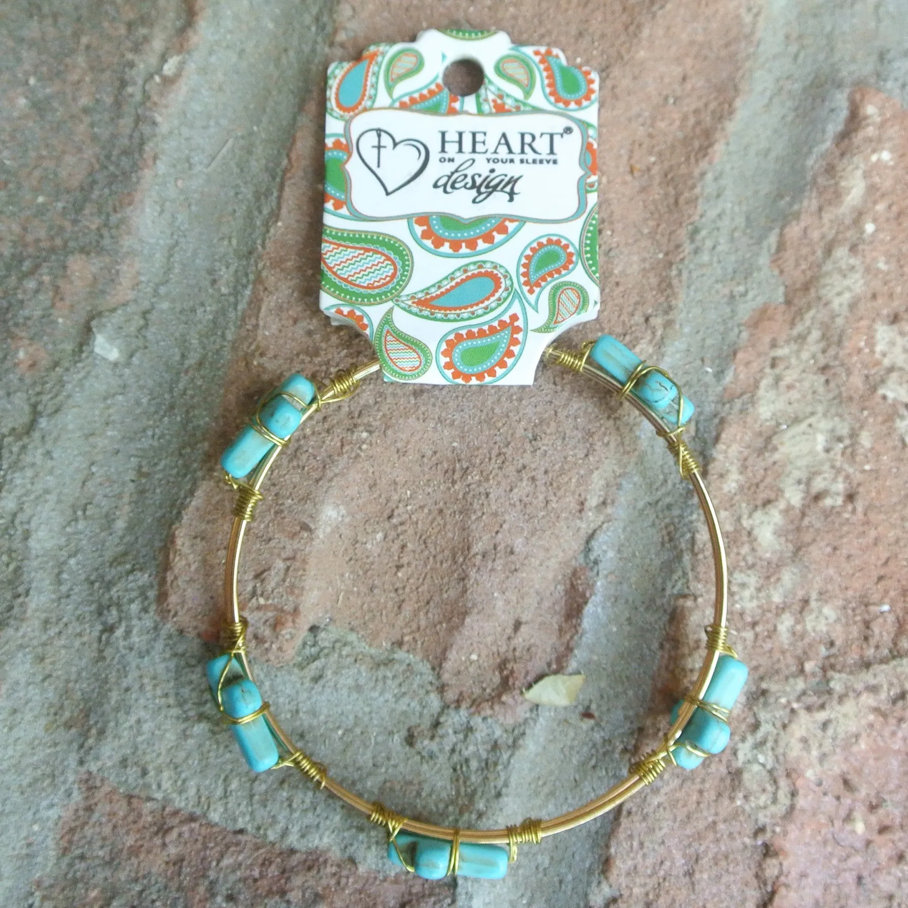 Large Stone Cross Turquoise Bangle Bracelet