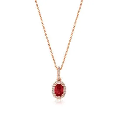 Le Vian 14K Strawberry Gold Oval Passion Ruby Pendant with Vanilla Diamond Halo Necklace