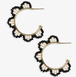 LUNA Black/White Scalloped Hoop Earring