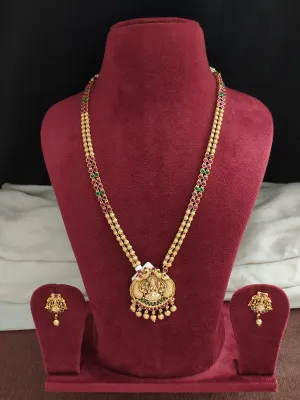 Matt Finish Lakshmi Mala Set in Ruby & Green