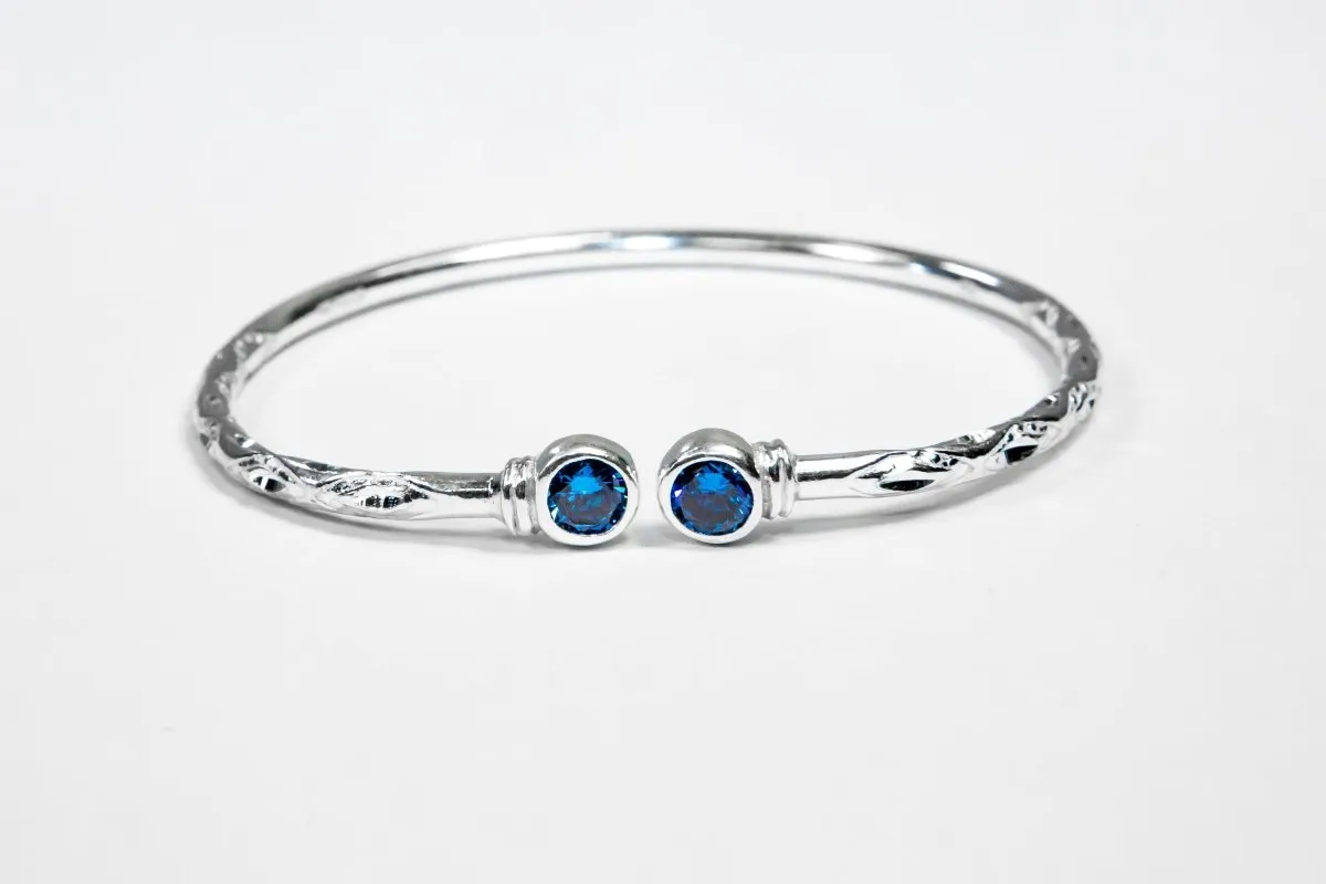 Medium Bangle with Synthetic Sapphire September Birthstone