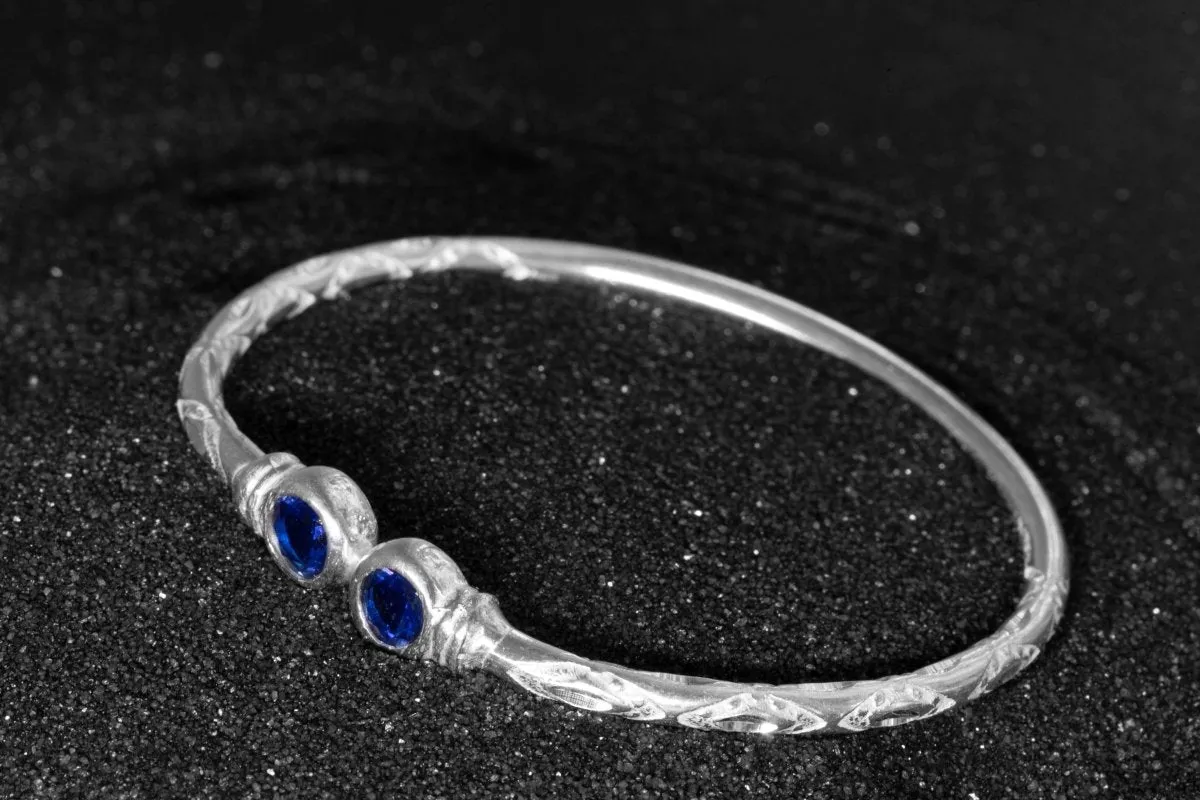 Medium Bangle with Synthetic Sapphire September Birthstone