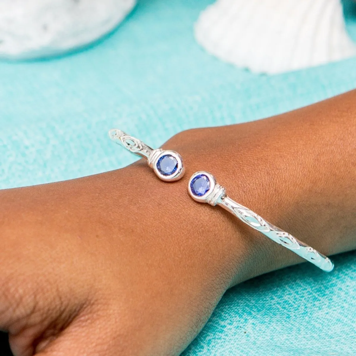 Medium Bangle with Synthetic Sapphire September Birthstone