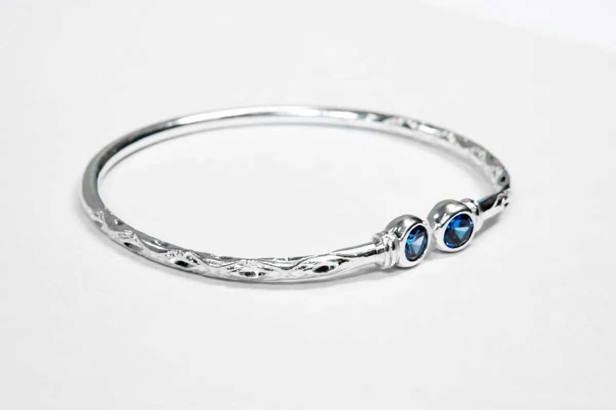 Medium Bangle with Synthetic Sapphire September Birthstone