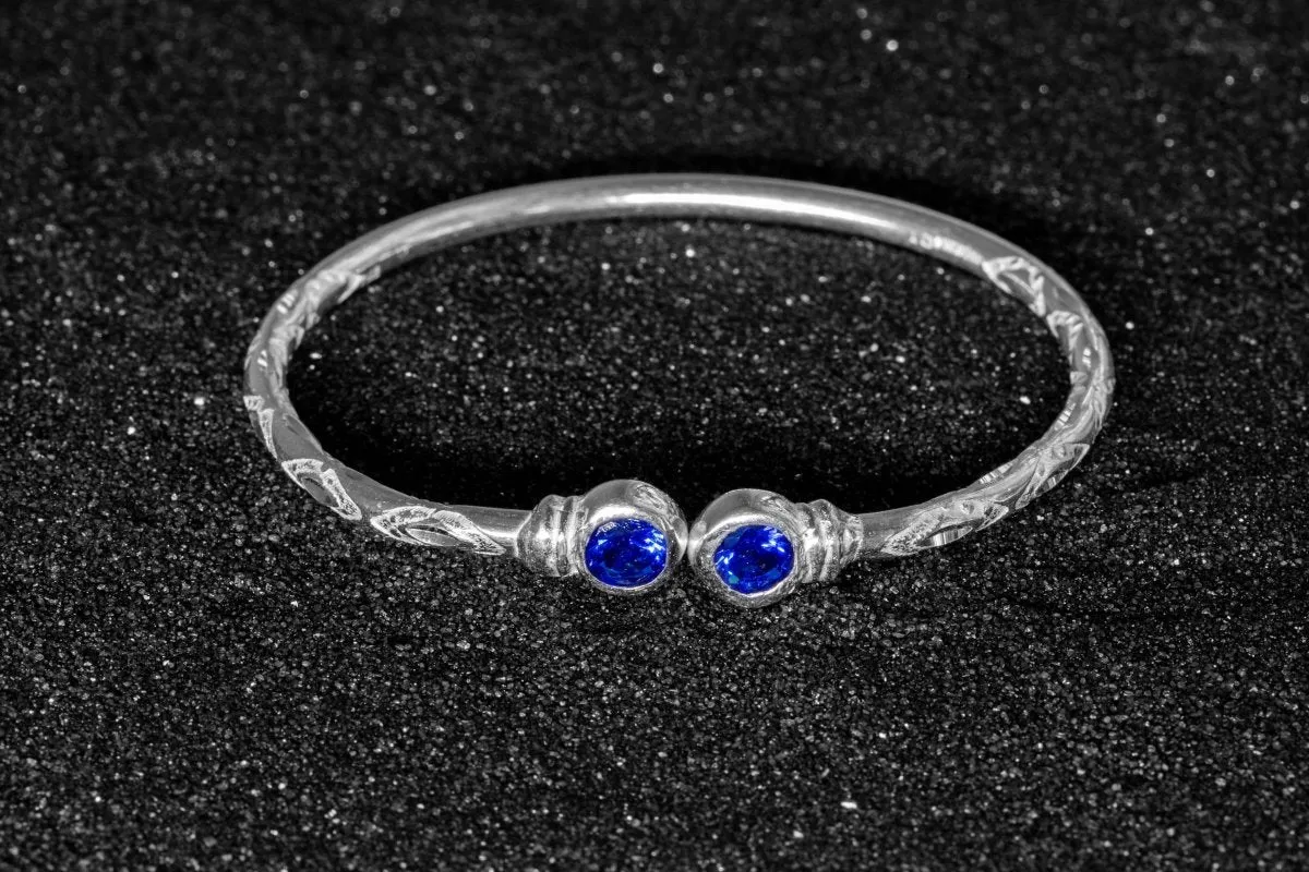 Medium Bangle with Synthetic Sapphire September Birthstone