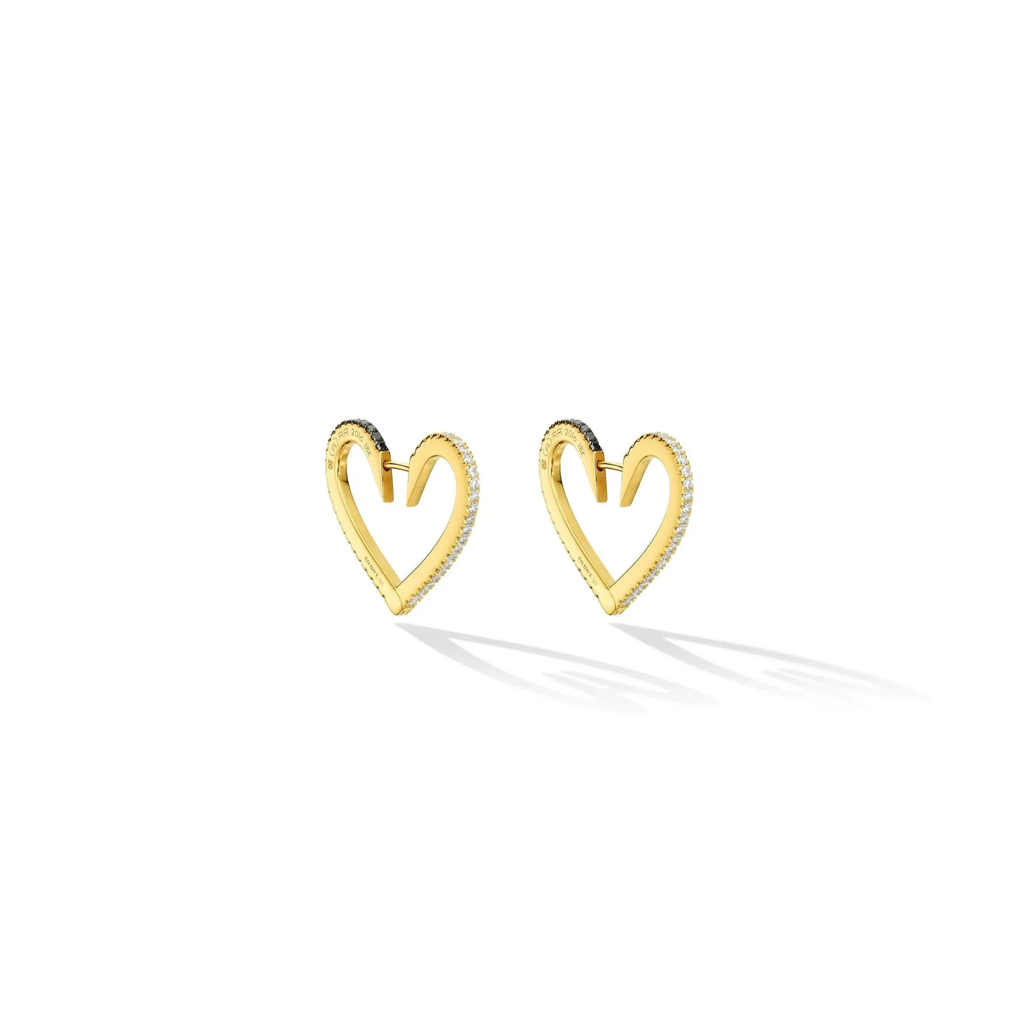 Medium Yellow Gold Endless Hoop Earrings with Black and White Diamonds