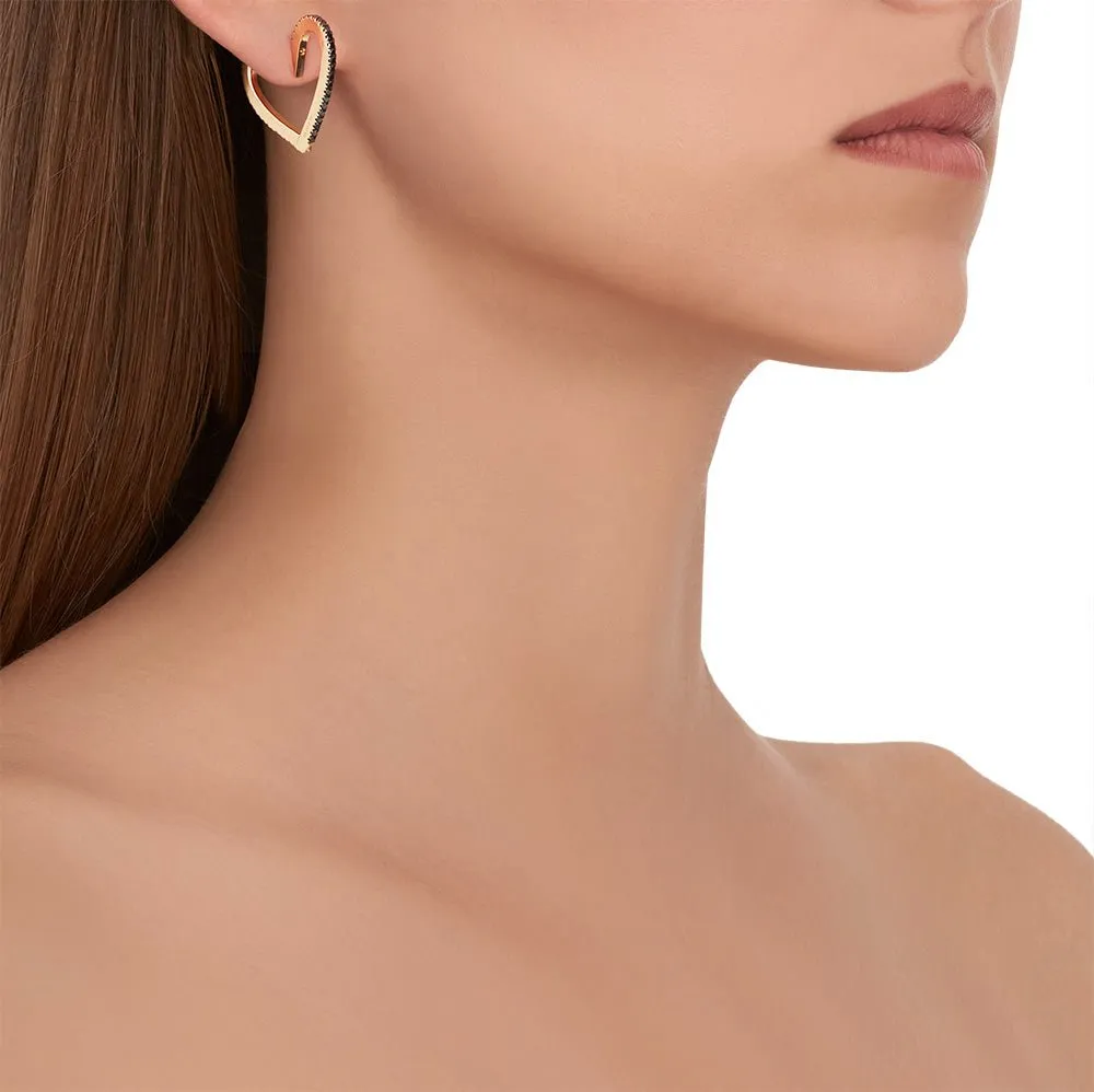 Medium Yellow Gold Endless Hoop Earrings with Black and White Diamonds