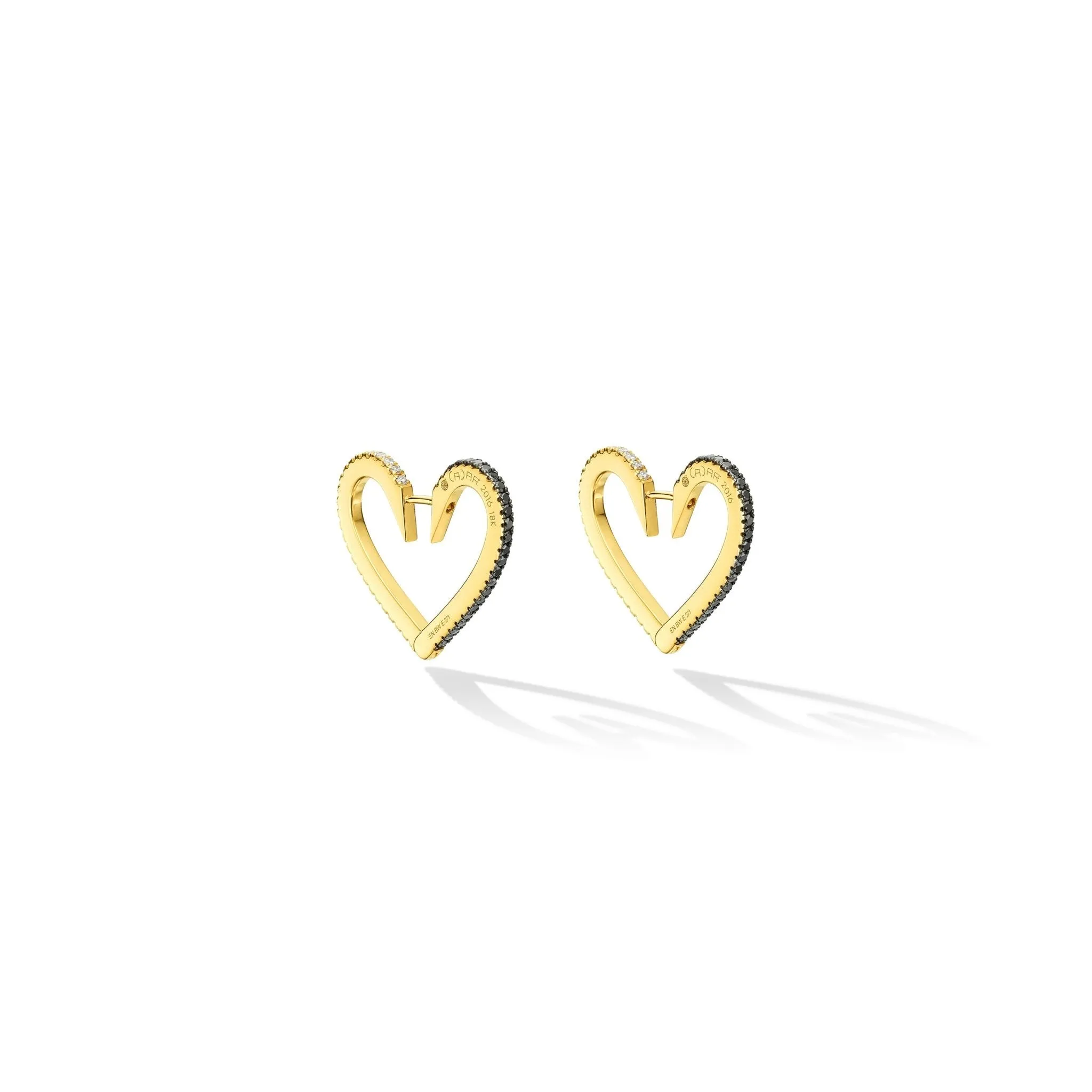 Medium Yellow Gold Endless Hoop Earrings with Black and White Diamonds