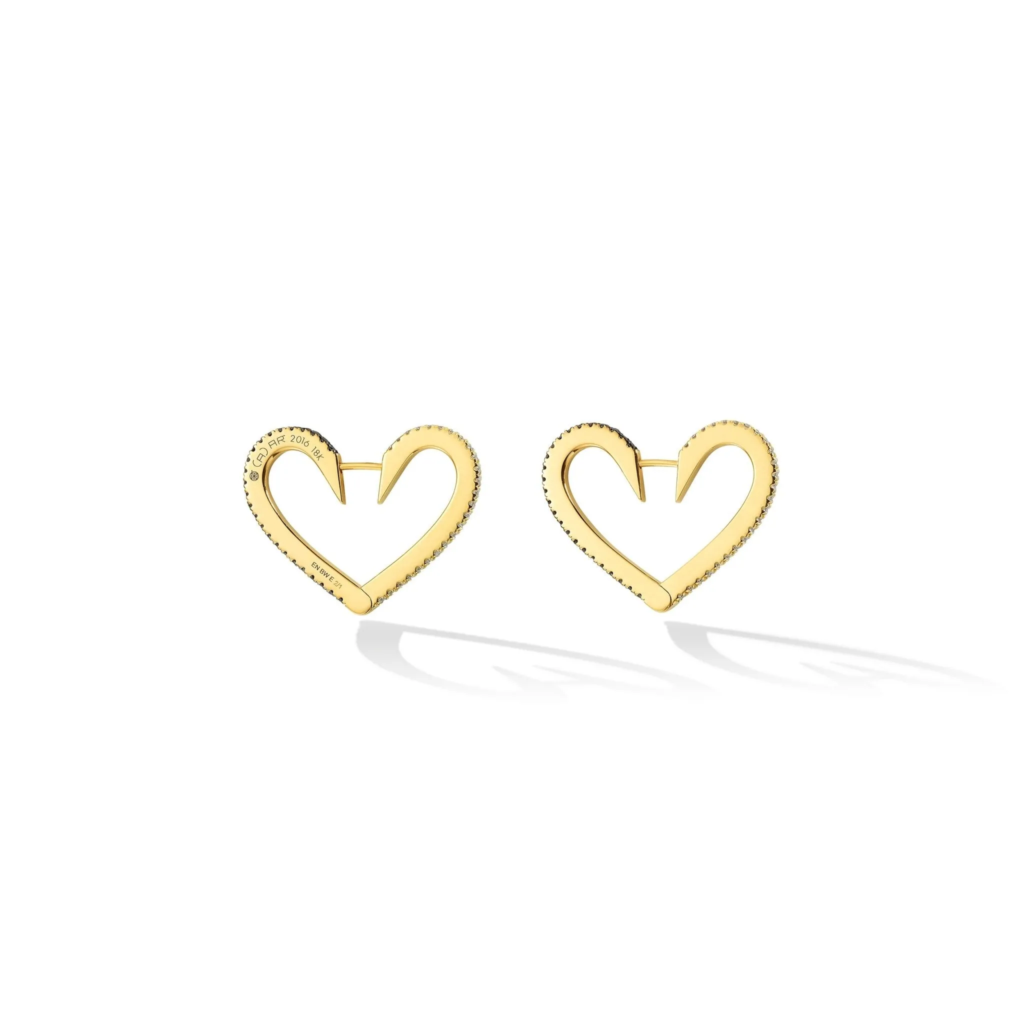 Medium Yellow Gold Endless Hoop Earrings with Black and White Diamonds