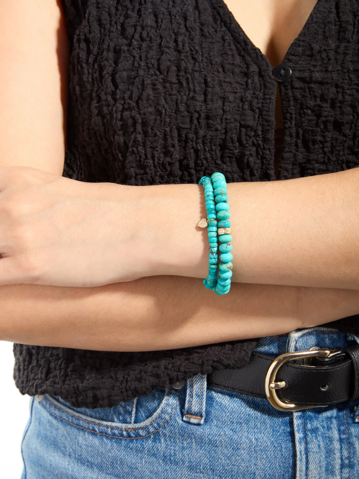 Mini Diamond Heart on Turquoise Beaded Bracelet