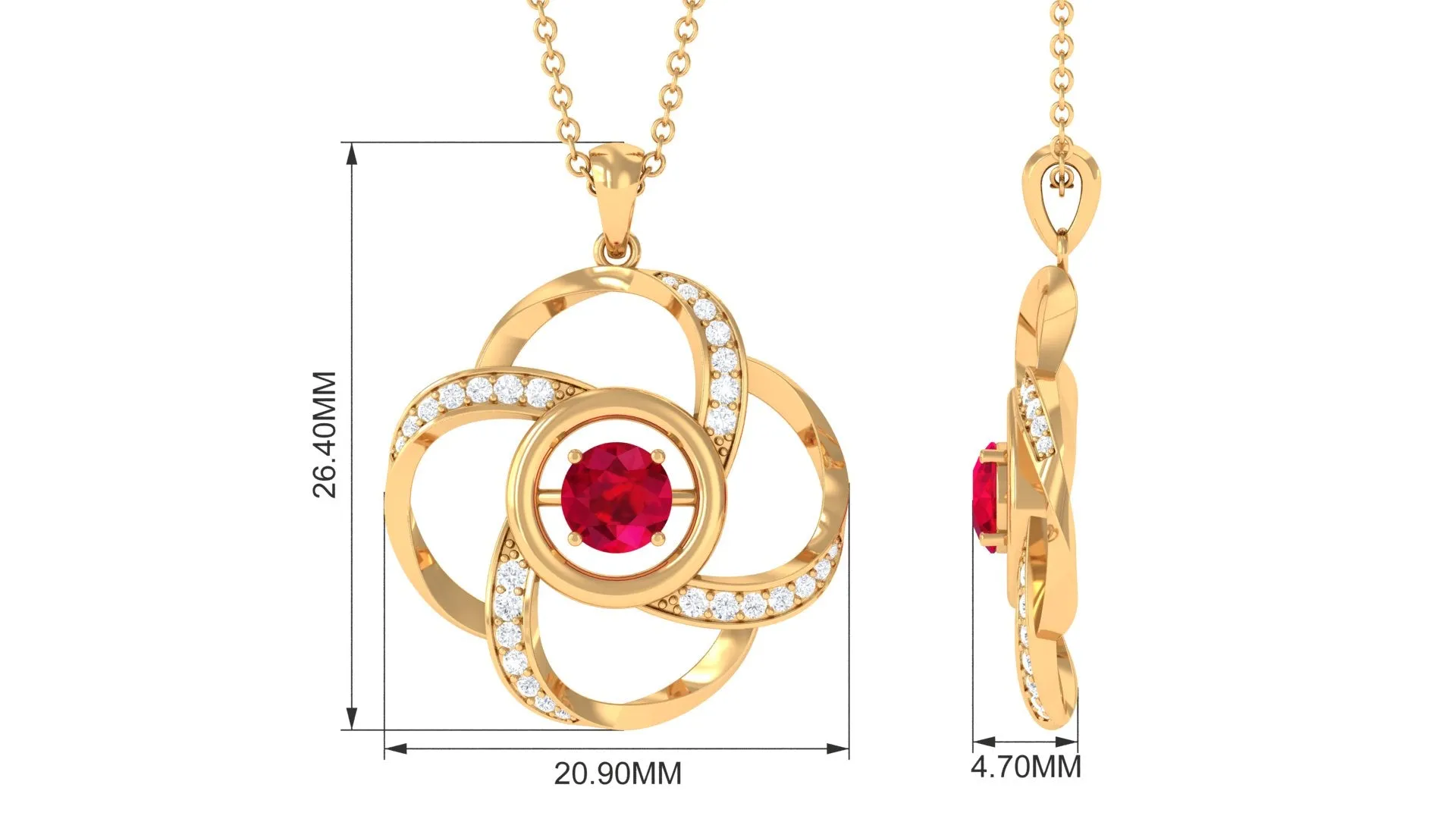 Modern Flower Pendant with Round Created Ruby and Diamond