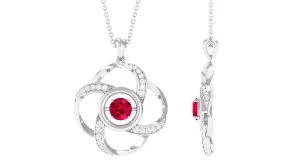 Modern Flower Pendant with Round Created Ruby and Diamond