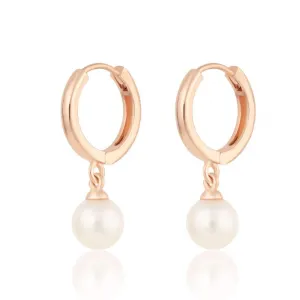 Modern Pearl Huggie Hoop Earrings - Rose Gold - SPEDRGS42
