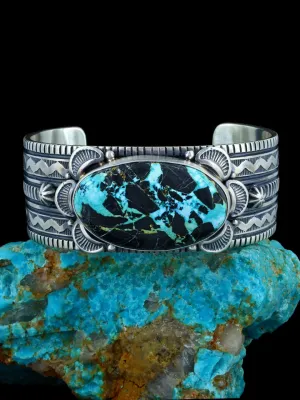 Native American Sterling Silver Natural Blue Moon Turquoise Cuff Bracelet