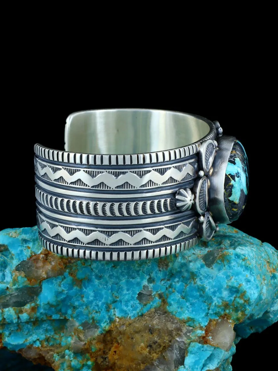 Native American Sterling Silver Natural Blue Moon Turquoise Cuff Bracelet