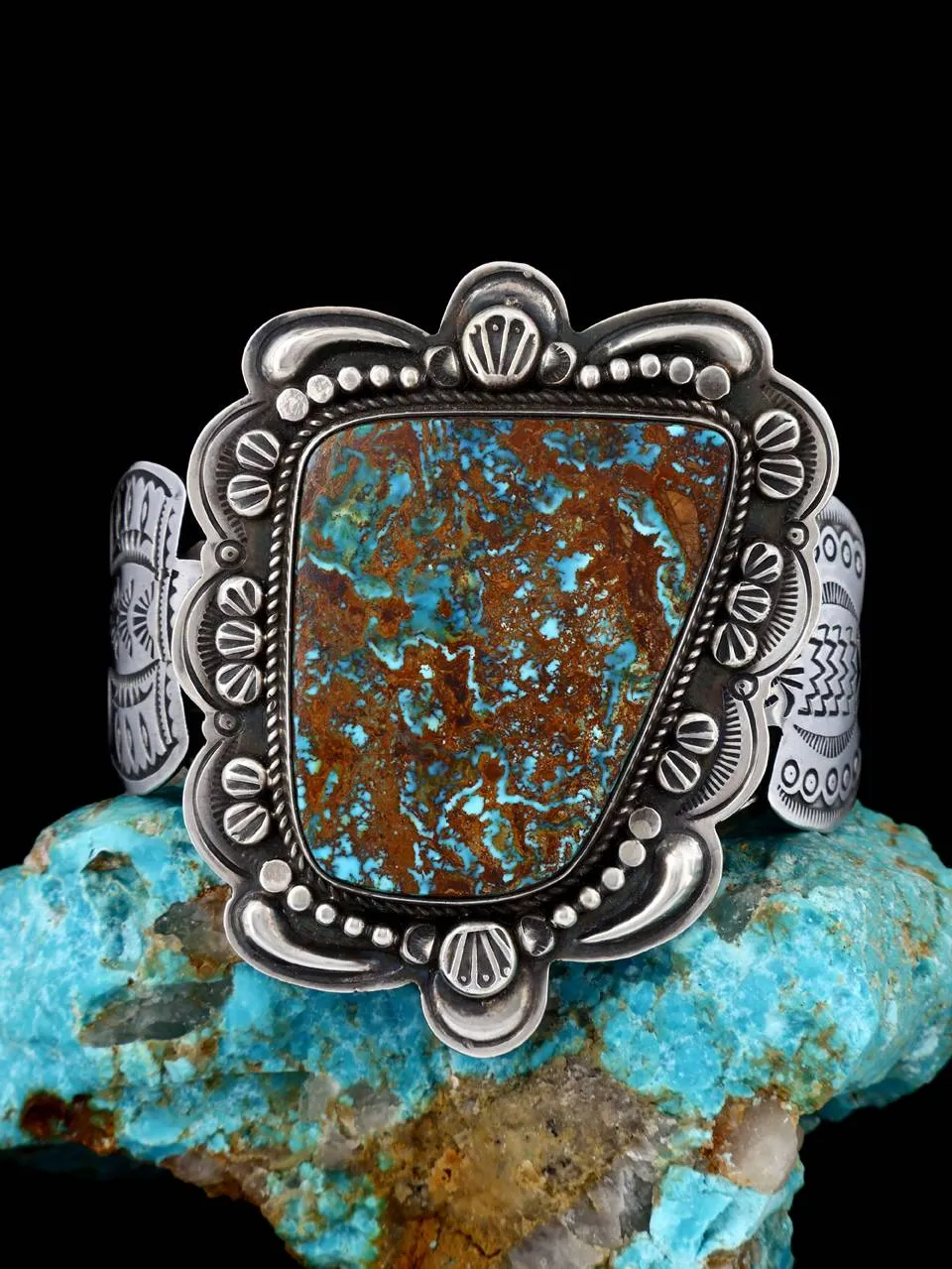 Native American Sterling Silver Royston Turquoise Thunderbird Bracelet