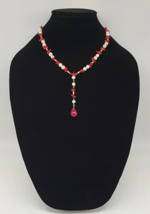 natural pearl and red coral necklace, one of a kind