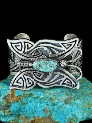 Navajo Dry Creek Turquoise Butterfly Sterling Silver Cuff Bracelet