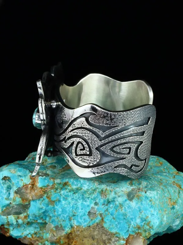 Navajo Dry Creek Turquoise Butterfly Sterling Silver Cuff Bracelet
