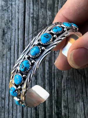 Navajo Turquoise stone stamped bracelet