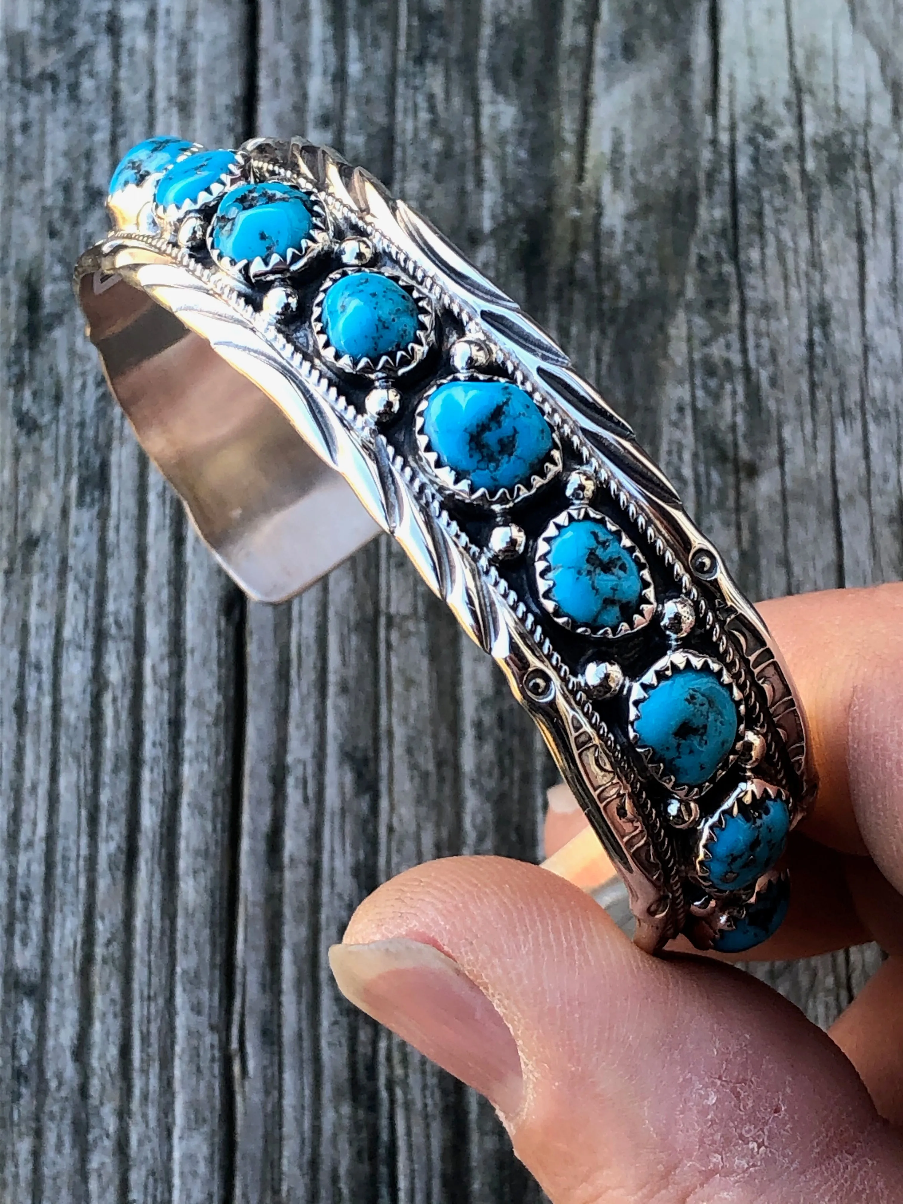 Navajo Turquoise stone stamped bracelet