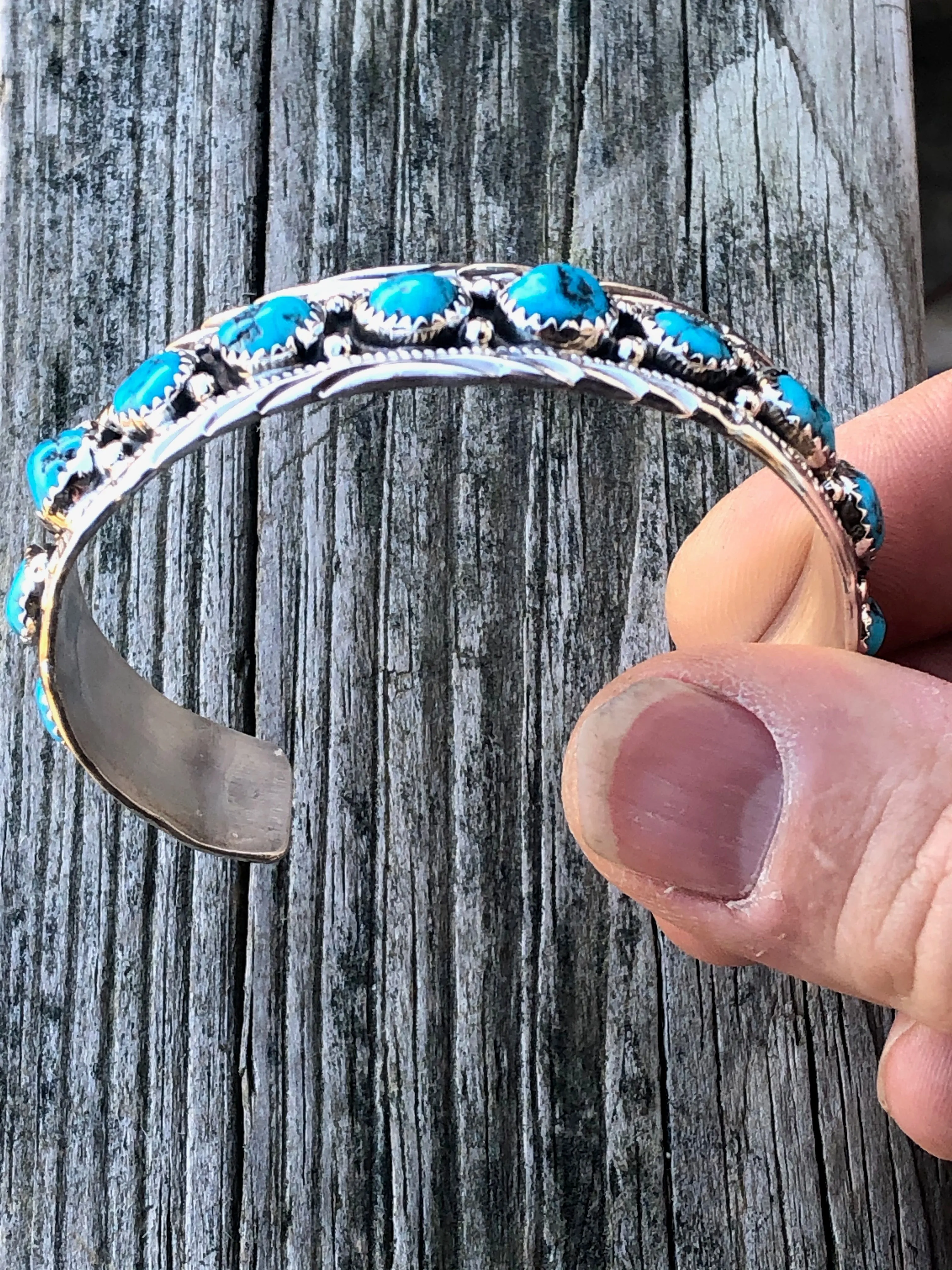 Navajo Turquoise stone stamped bracelet