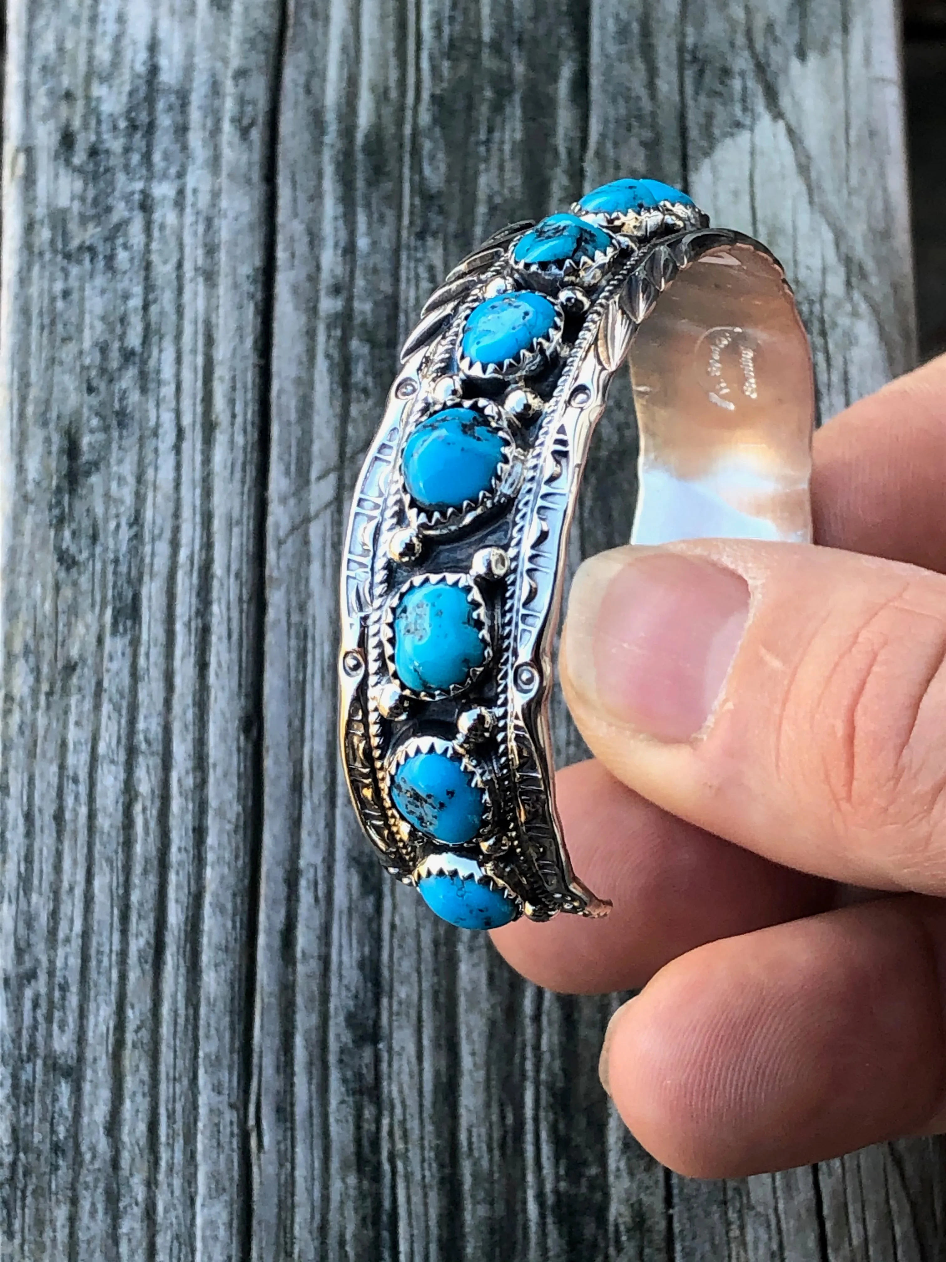 Navajo Turquoise stone stamped bracelet