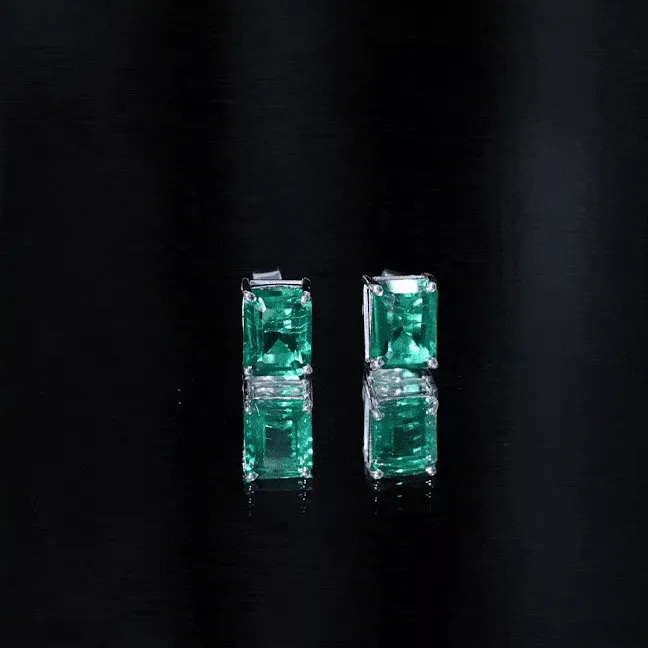 Octagon Cut Created Emerald Solitaire Stud Earrings