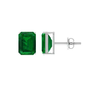 Octagon Cut Created Emerald Solitaire Stud Earrings