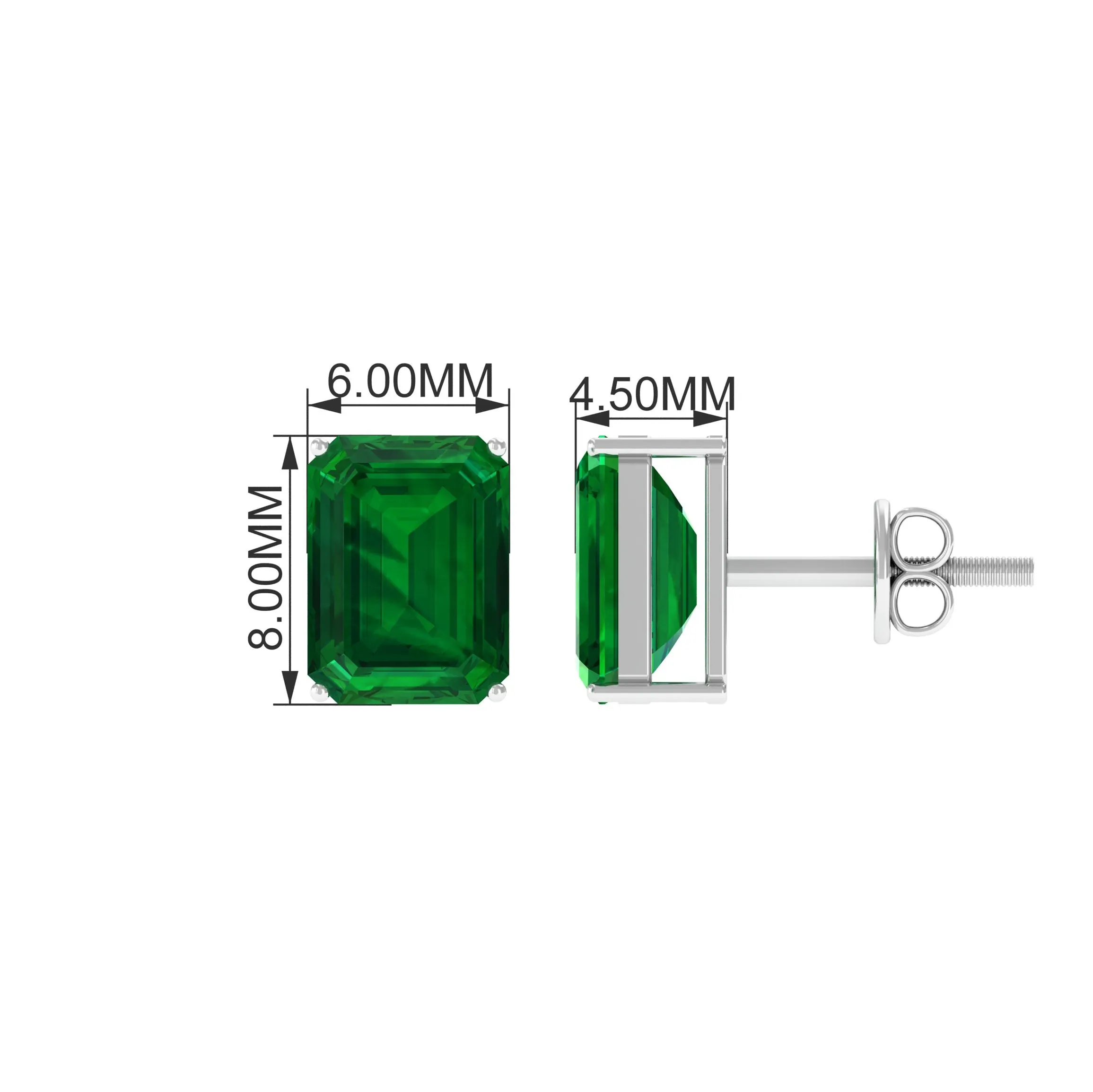 Octagon Cut Created Emerald Solitaire Stud Earrings