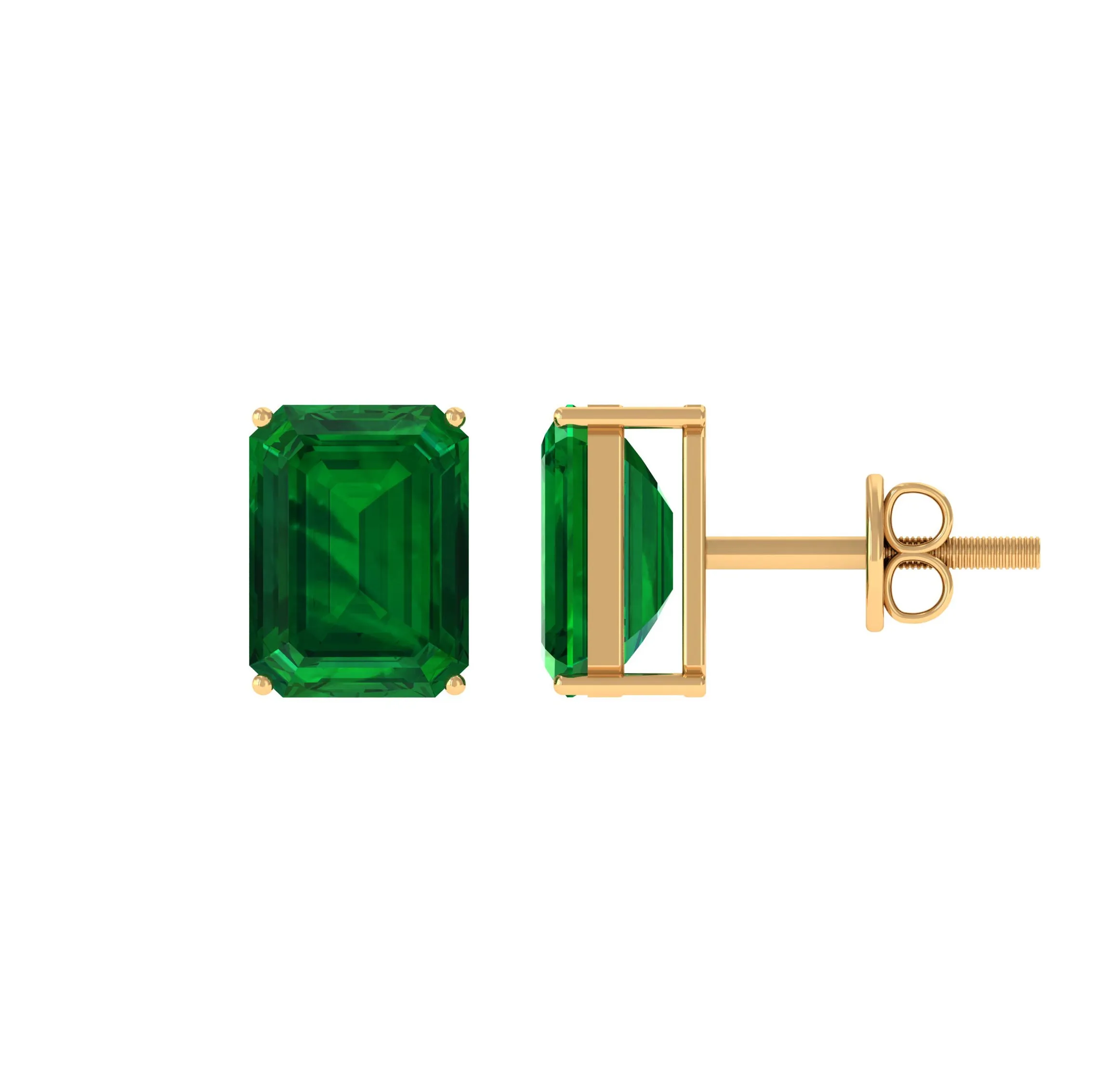 Octagon Cut Created Emerald Solitaire Stud Earrings