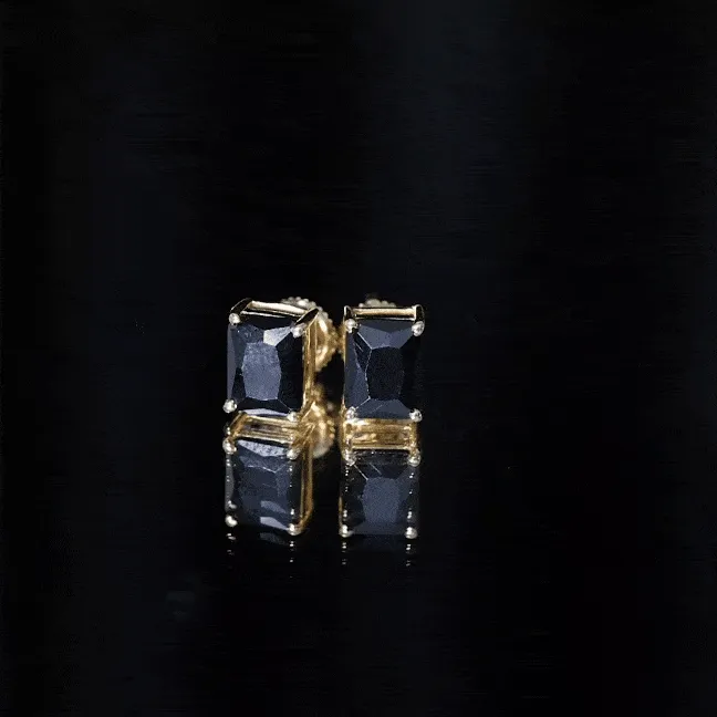Octagon Shape Created Black Diamond Solitaire Stud Earrings