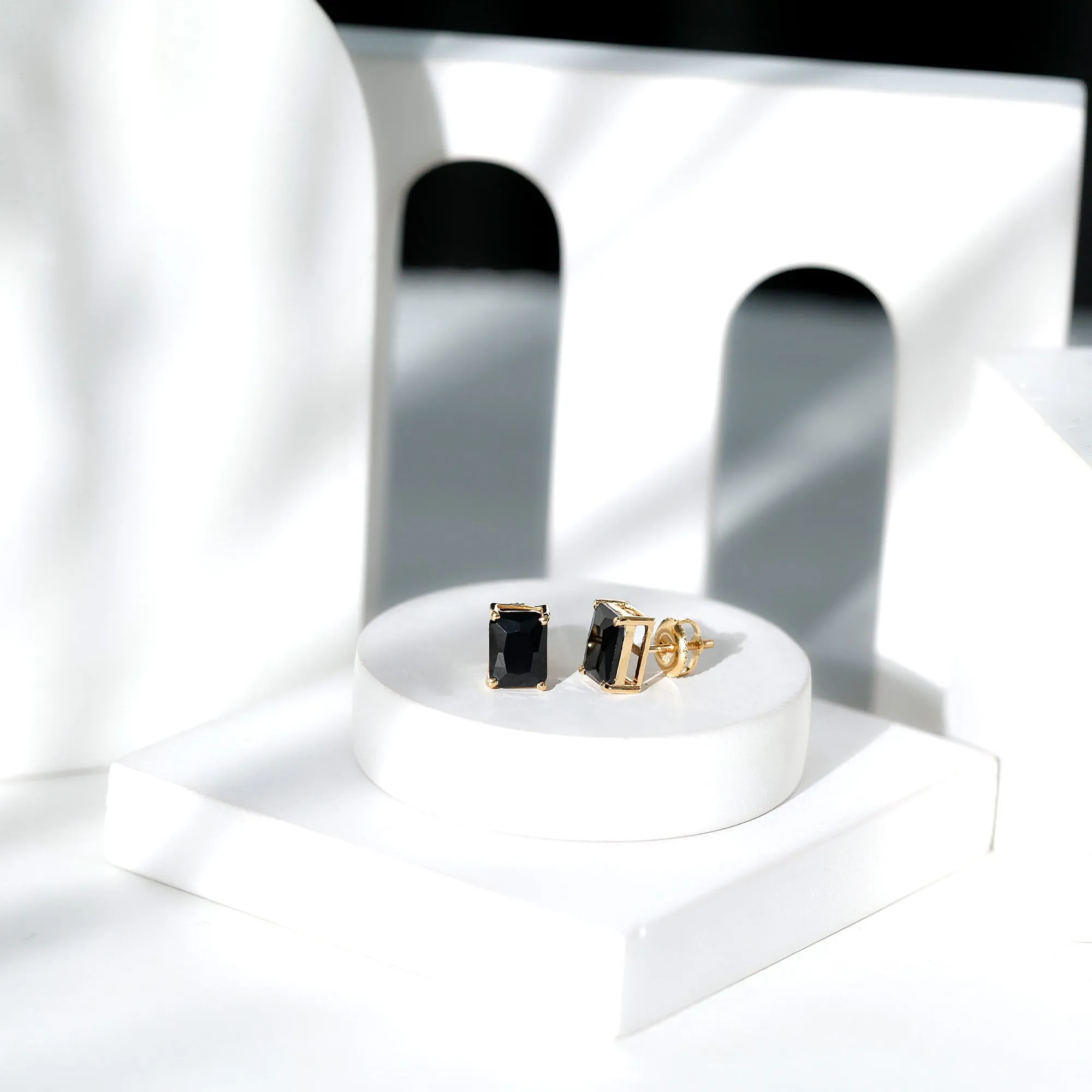 Octagon Shape Created Black Diamond Solitaire Stud Earrings