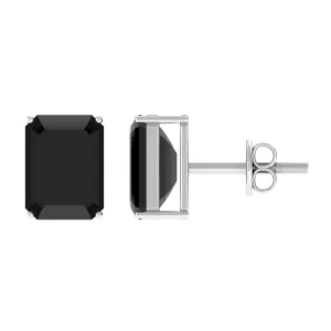 Octagon Shape Created Black Diamond Solitaire Stud Earrings