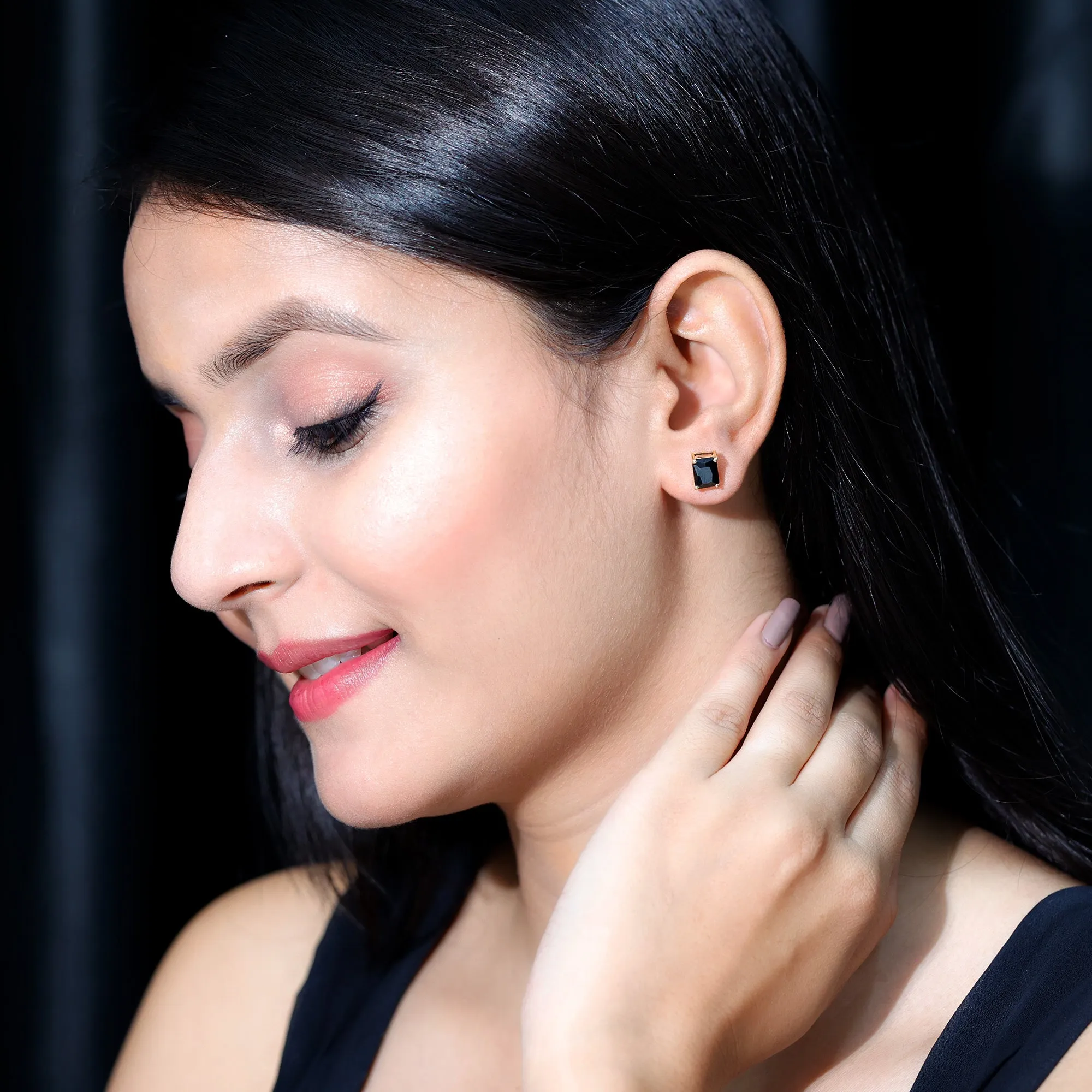 Octagon Shape Created Black Diamond Solitaire Stud Earrings