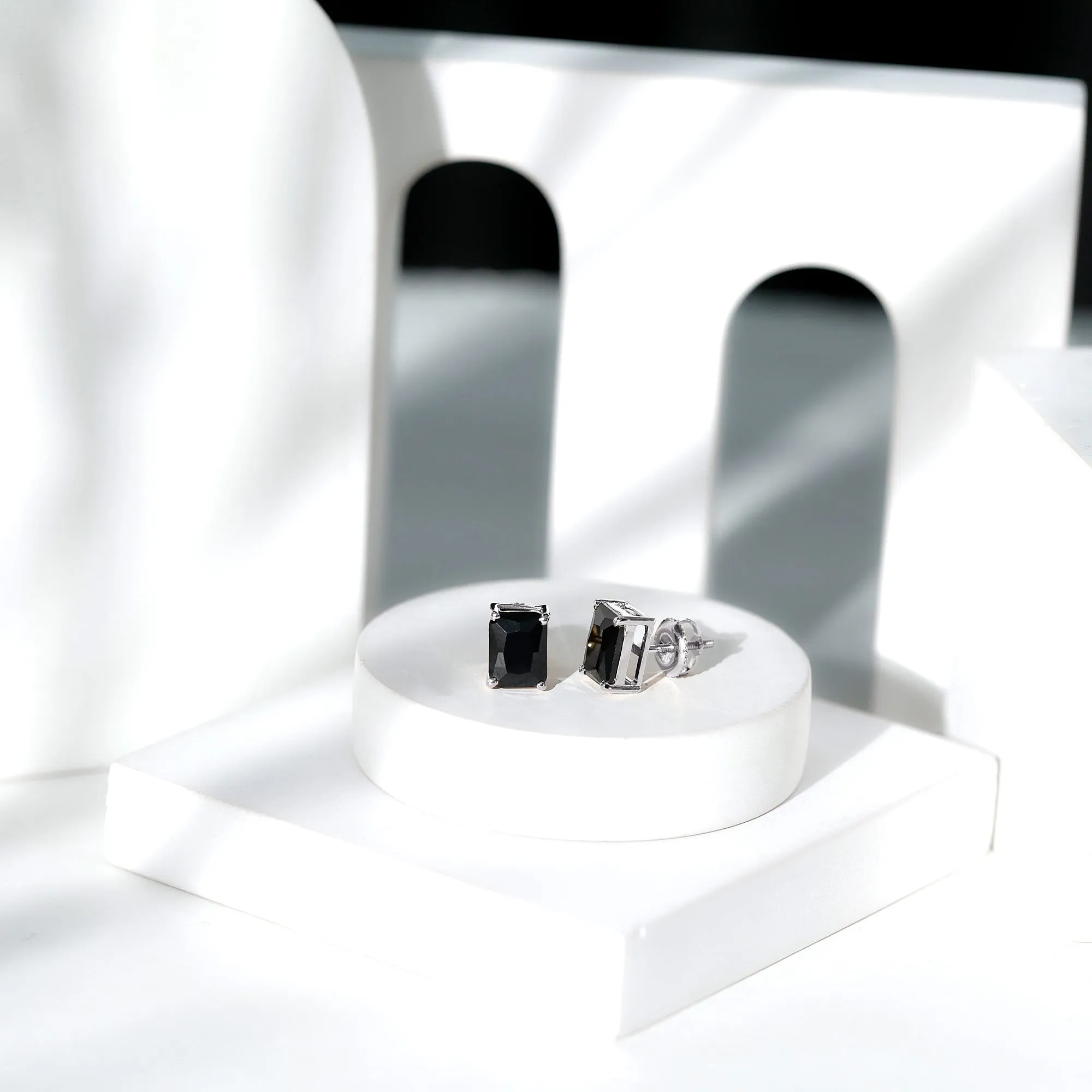 Octagon Shape Created Black Diamond Solitaire Stud Earrings