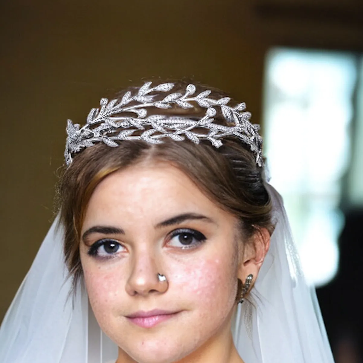Olive Branches Vine Leaves Micro-paved Cubic Zirconia Tiara